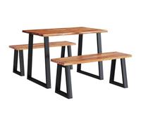 HKLGBVCR Ensemble À Manger 3 Pcs Acacia Massif Bord Vivant