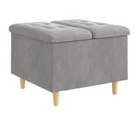 HKLGBVCR Ottoman Rangement Velours Gris Claire 60x60x45 cm avec Pieds Bois | Pouf coffre intérieur, assise capitonnée, velours gris, pieds bois marron, entretien aspirateur