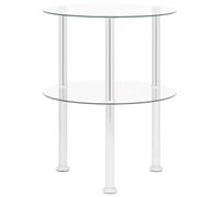 HKLGBVCR Table d'Appoint 2 Niveaux Verre Trempé 38 cm Acier Inoxydable | Verre trempé, acier inoxydable, étagère intermédiaire, usage polyvalent, design moderne