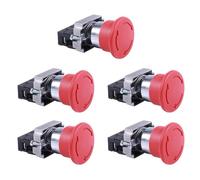 Hklshyd 5pièces 22mm NC Interrupteur A Bouton-Poussoir D'Arret D'Urgence de Champignon Rouge de 600V 10A ZB2-BE102C XB2-BS542X1