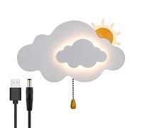 HKLY Applique Murale Nuage Interieur Chambre Enfant avec Interrupteur, Lampe USB Rechargeable de Chevet Sans fil Metal 5000 mAh Batterie Veilleuse,3000L-6000K (White)