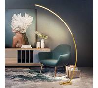 HKLY Lampadaire LED Arc Design, Dimmable Lampadaire sur Pied Salon avec Télécommande Lampadaire Arqué Métal Lampe de Lecture pour Salon Chambre Bureau 18W Lumière Tricolore,D'or