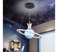 HKLY LED Suspension Chambre Enfant, Plafonnier Dimmable, Creative Planet Astronaut Lustre Moderne Suspension Luminaire pour Salon Chambre à Coucher Et Chambre d?Enfants, 48cm Noir