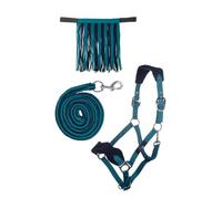 HKM 10733 Ensemble licol, licol, franges mouches, mousqueton 180 cm, bleu pétrole/bleu marine WB