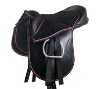 HKM 9384 Funny Horses Set de Selle shetty avec étrier, genouillères Noir/Rose 12"