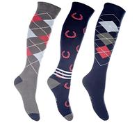 HKM Cardiff Chaussette d'équitation, Bleu foncé/rouge, S Taille Normale Femme