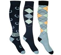 HKM Cardiff Chaussettes mi-Hautes, Bleu foncé/Sauge, 30-34 Mixte