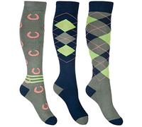 HKM Cardiff Chaussettes mi-Hautes, Bleu Marine Vert Olive, 35-38 Mixte