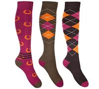 HKM Cardiff Chaussettes mi-Hautes, Rouge foncé/Marron, 30-34 Mixte