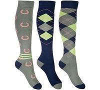 HKM Cardiff Lot de 3 paires de chaussettes d'équitation Bleu marine/vert olive 30-34