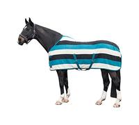 HKM Fashion Stripes Couverture anti-transpiration avec sangle croisée, noir/blanc cassé/vert, taille 135
