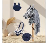 HKM HC Hobby Horse Clara Ensemble de chevaux gris marbré avec bonnet anti-mouches et licol en tricot Accessoires pour chevaux de loisirs et jouets pour enfants