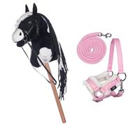 HKM Kids Hobby Horse Cheval noir et blanc avec licol et longe en rose pour enfants