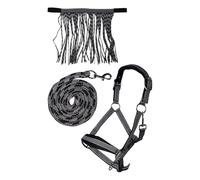 HKM Lilly Kit licol avec mousqueton et franges anti-mouches avec longe (noir, cob)