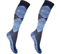 HKM Reitsocken-Check Classico Chaussettes Homme, Dunkelblau/hellblau-6963, L