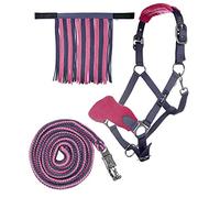 HKM Sports Equipement Licol avec tricot panique et frange à mouches Poney 9539 Gris/rose