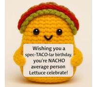 HKMK Mini taco positif au crochet avec carte d'anniversaire _ Cadeau amusant pour ami, fils, fille, femme et homme, cadeau inspirant, soutien émotionnel fait à la main.