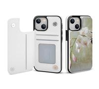 HKMNLEW Bell Orchid Print Flip Phone Wallet Case for iPhone 13, PU Leather Magnetic Shockproof Phone Case Cover with Card Holder