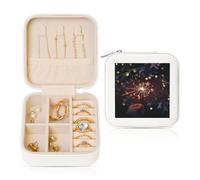 HKMNLEW Boîte à bijoux carrée imprimée « Happy New Year » pour femme - Étui à bijoux en cuir blanc - Petite boîte à bijoux personnalisée pour femme et elle