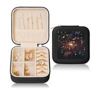 HKMNLEW Boîte à bijoux carrée imprimée « Happy New Year » pour femme - Étui à bijoux en cuir noir - Petite boîte à bijoux personnalisée pour femme et elle