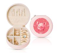 HKMNLEW Boîte à bijoux ronde avec visage d'animaux amusants pour femme - Étui à bijoux en cuir rose - Petite boîte à bijoux personnalisée pour femme et elle