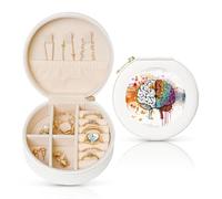 HKMNLEW Boîte à bijoux ronde imprimée avec l'avantage du cerveau gauche et droit pour femme - Boîte à bijoux en cuir blanc - Petite boîte à bijoux personnalisée pour femme et elle