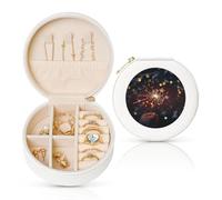 HKMNLEW Boîte à bijoux ronde imprimée « Happy New Year » pour femme - Étui à bijoux en cuir blanc - Petite boîte à bijoux personnalisée pour femme et elle