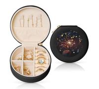 HKMNLEW Boîte à bijoux ronde imprimée « Happy New Year » pour femme - Étui à bijoux en cuir noir - Petite boîte à bijoux personnalisée pour femme et elle