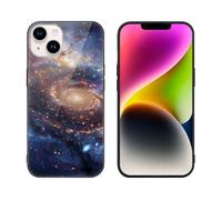 HKMNLEW Coque de téléphone en verre pour iPhone 14 Plus, bel univers galaxie imprimés TPU coque de protection antichoc pour femmes et hommes