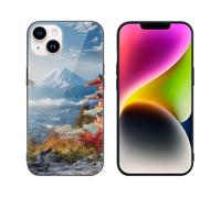 HKMNLEW Coque de téléphone en verre pour iPhone 14 Plus, impression paysage Fuji japonais, coque de protection antichoc en TPU pour homme et femme