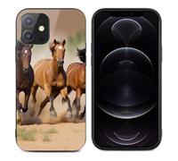 HKMNLEW Coque de téléphone en verre trempé pour iPhone 12, trois chevaux qui courent, coque de protection antichoc en TPU pour homme et femme