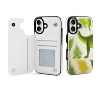 HKMNLEW Étui portefeuille pour iPhone 16 - Motif dinosaure - Feuilles de palmier - En cuir synthétique - Fermeture magnétique antichoc - Avec porte-cartes