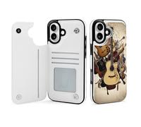 HKMNLEW Étui portefeuille pour iPhone 16 Plus, imprimé guitare musicale, étui à rabat magnétique en cuir PU, résistant aux chocs, avec porte-cartes