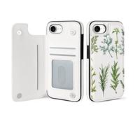 HKMNLEW Étui portefeuille pour iPhone 16 SE4 - Imprimé basilic, thym, aneth et romarin - En cuir synthétique - Antichoc - Avec porte-cartes