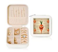 HKMNLEW Happy carrot - Boîte à bijoux carrée imprimée pour femme - Étui à bijoux en cuir blanc - Petite boîte à bijoux personnalisée pour femme et elle