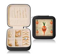 HKMNLEW Happy carrot - Boîte à bijoux carrée imprimée pour femme - Étui à bijoux en cuir noir - Petite boîte à bijoux personnalisée pour femme et elle