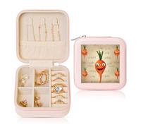 HKMNLEW Happy carrot - Boîte à bijoux carrée imprimée pour femme - Étui à bijoux en cuir rose - Petite boîte à bijoux personnalisée pour femme et elle