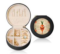 HKMNLEW Happy carrot - Boîte à bijoux ronde imprimée pour femme - Étui à bijoux en cuir noir - Petite boîte à bijoux personnalisée pour femme et elle