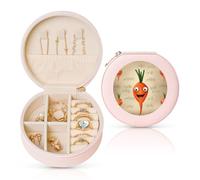HKMNLEW Happy carrot - Boîte à bijoux ronde imprimée pour femme - Étui à bijoux en cuir rose - Petite boîte à bijoux personnalisée pour femme et elle