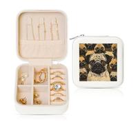 HKMNLEW Imagen De Pug - Boîte à bijoux carrée imprimée pour femme - Étui à bijoux en cuir blanc - Petite boîte à bijoux personnalisée pour femme et elle