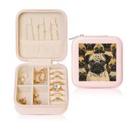 HKMNLEW Imagen De Pug - Boîte à bijoux carrée imprimée pour femme - Étui à bijoux en cuir rose - Petite boîte à bijoux personnalisée pour femme et elle