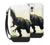 HKMNLEW Velociraptor Étui portefeuille à rabat pour iPhone 12 Pro Max 6,7", étui de téléphone magnétique en cuir synthétique, résistant aux chocs, avec porte-cartes et dragonne, imprimé dinosaure