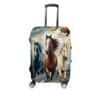 HKMNTGD Housses de bagage de voyage lavables extensibles en bois rustique avec motif paysage de chalet imprimé anti-rayures pour valise de 45,7 à 81,3 cm, Un motif avec des chevaux comme arrière-plan,