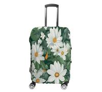 HKMNTGD Housses de bagage de voyage lavables extensibles pour valises de 45,7 à 81,3 cm avec imprimé montgolfière à air chaud et anti-rayures, Feuilles vertes et fleurs blanches, M
