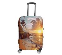 HKMNTGD Housses de bagage de voyage lavables extensibles pour valises de 45,7 à 81,3 cm - Motif chien schnauzer noir - Anti-rayures, Plage tropicale au coucher du soleil, S
