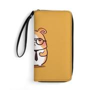 HKMNTGD Portefeuille pour femme en cuir imprimé avec fermeture éclair sur le pourtour de la carte de crédit, Hamster mignon portant des lunettes, 19.7x10.5cm