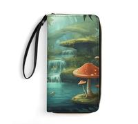 HKMNTGD Portefeuille pour femme en cuir imprimé - Belle vue sur le canal de Venise - Fermeture éclair autour du porte-cartes de crédit - Pochette pour téléphone, Vue du champignon de la rivière