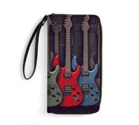 HKMNTGD Portefeuille pour femme en cuir imprimé feuilles dorées et vertes Fermeture éclair autour du porte-cartes de crédit Pochette de téléphone, Motif guitare., 19.7x10.5cm