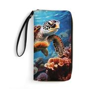 HKMNTGD Portefeuille pour femme en cuir imprimé fleur bleue avec fermeture éclair autour du porte-cartes de crédit pochette pour téléphone, Peinture diamant tortues de mer., 19.7x10.5cm