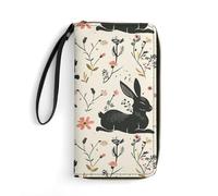HKMNTGD Portefeuille pour femme en cuir imprimé, il y a des étoiles et de la lune sur elle, fermeture éclair autour du porte-cartes de crédit, pochette pour téléphone, Motif de contour de lapin,